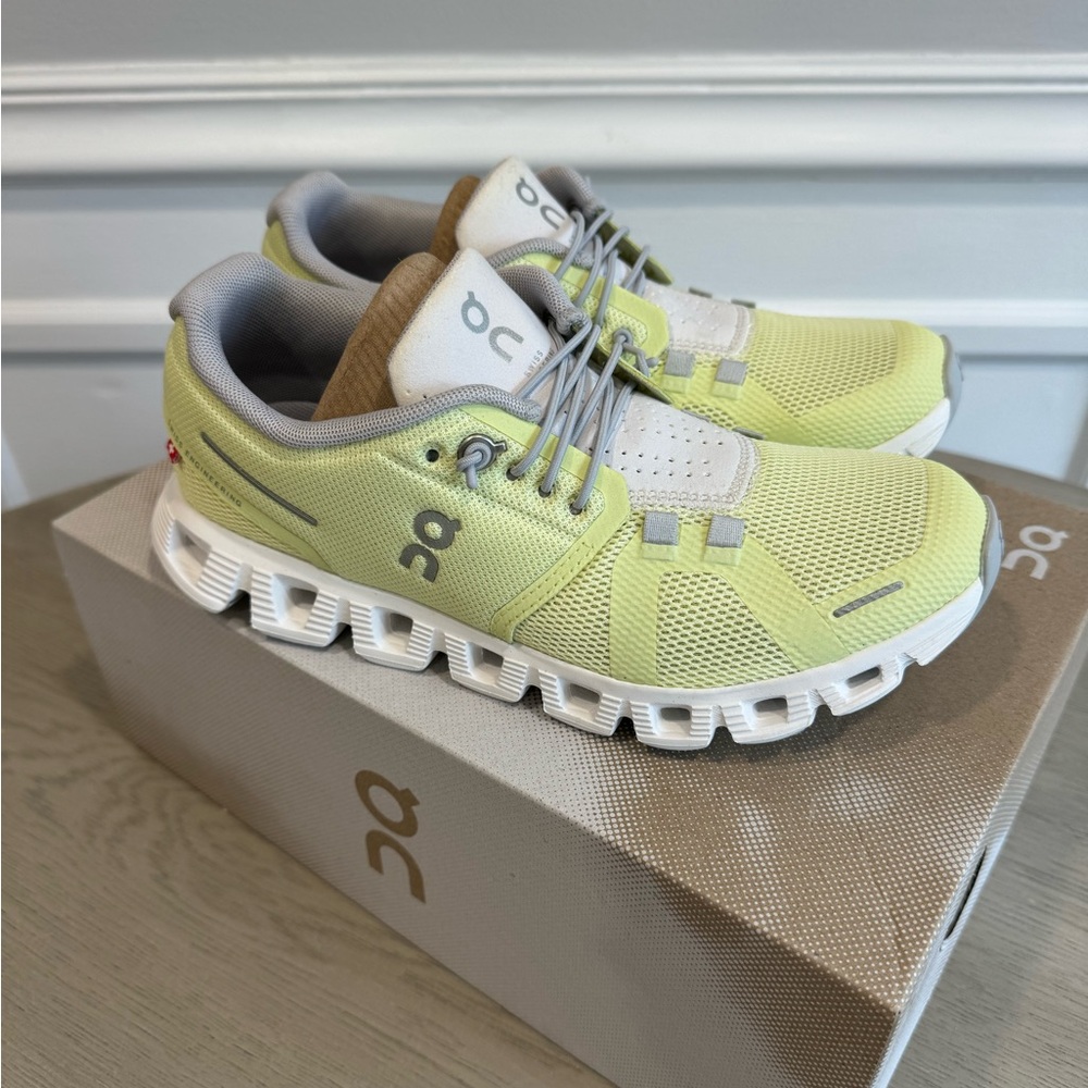 On Running Lemon and White Athletic Shoes